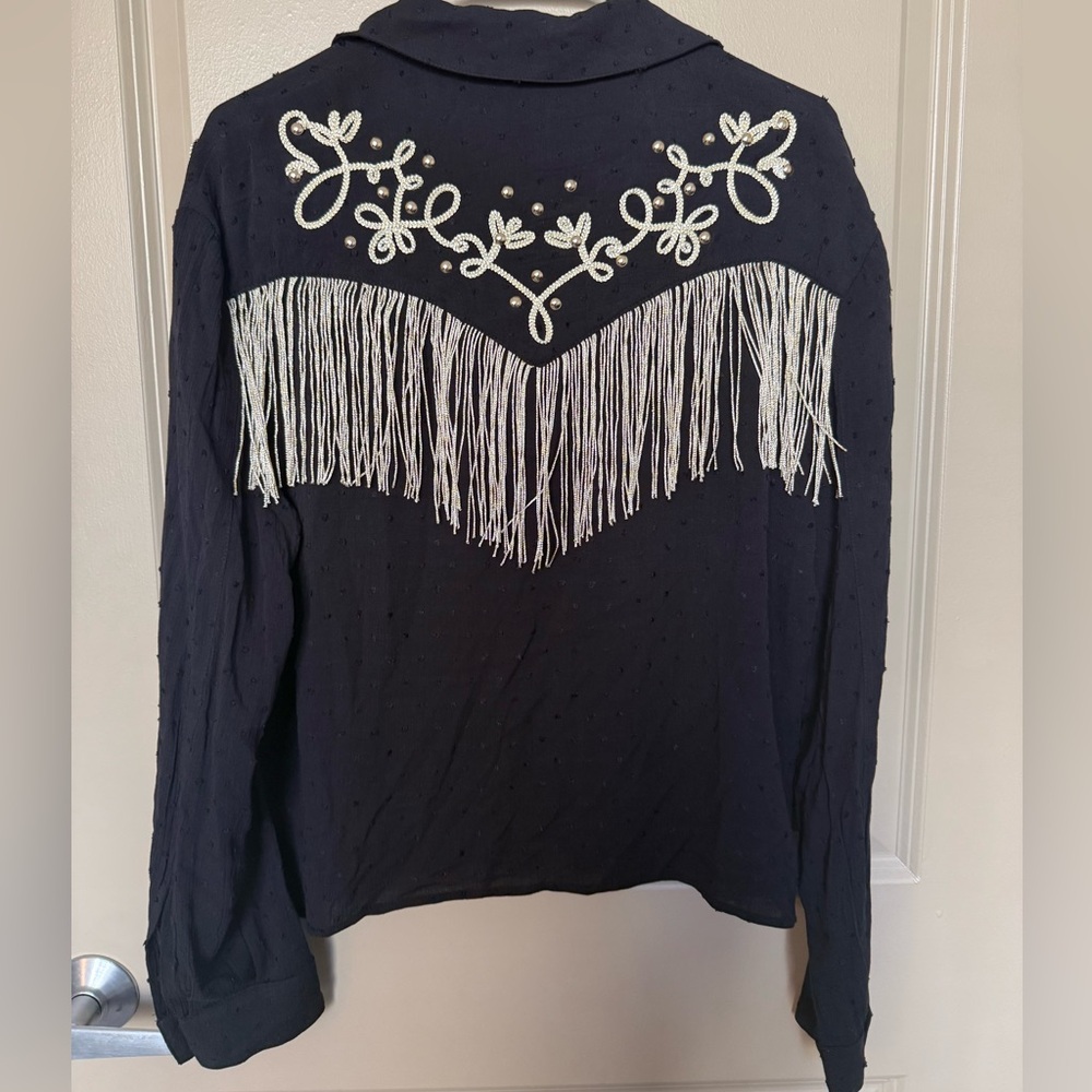 Idyllwind Black Shirt with White Fringe and Embroidery - Picture 2 of 3